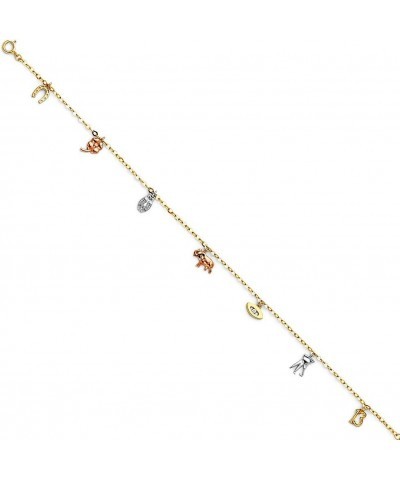 14k REAL Tri Color Gold Lucky Chain Anklet - 9+1 $56.00 Anklets