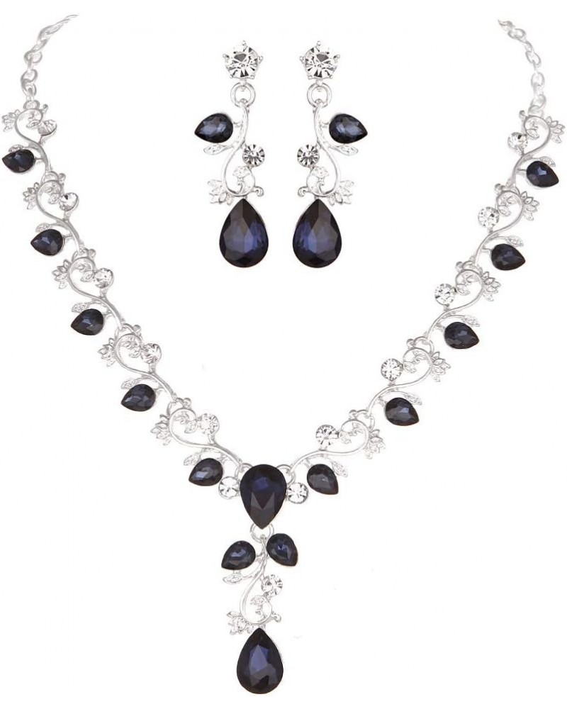 Leaf Vine Crystal Necklace Earrings Jewelry Set for Bridesmaids V-Neck Formal Evening Dress Navy Blue $10.25 Jewelry Sets