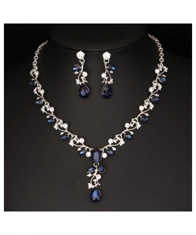 Leaf Vine Crystal Necklace Earrings Jewelry Set for Bridesmaids V-Neck Formal Evening Dress Navy Blue $10.25 Jewelry Sets