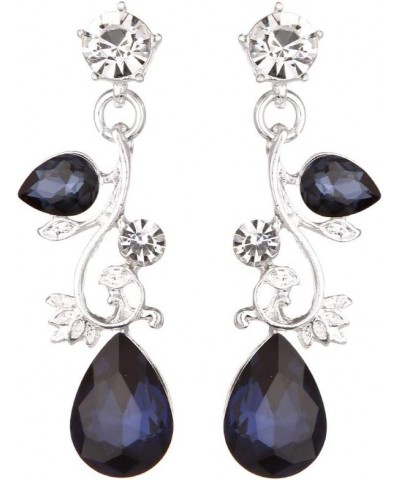 Leaf Vine Crystal Necklace Earrings Jewelry Set for Bridesmaids V-Neck Formal Evening Dress Navy Blue $10.25 Jewelry Sets