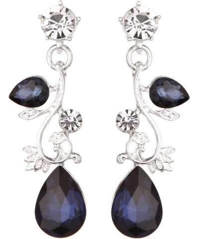 Leaf Vine Crystal Necklace Earrings Jewelry Set for Bridesmaids V-Neck Formal Evening Dress Navy Blue $10.25 Jewelry Sets