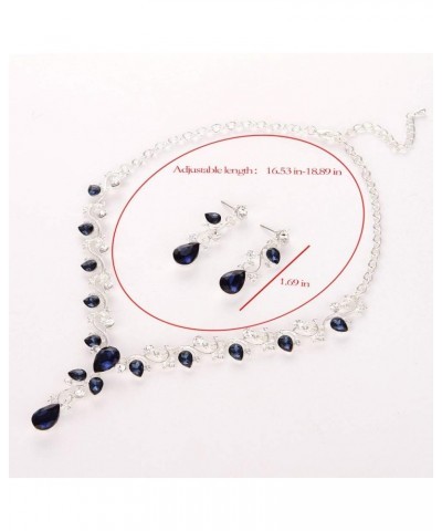 Leaf Vine Crystal Necklace Earrings Jewelry Set for Bridesmaids V-Neck Formal Evening Dress Navy Blue $10.25 Jewelry Sets