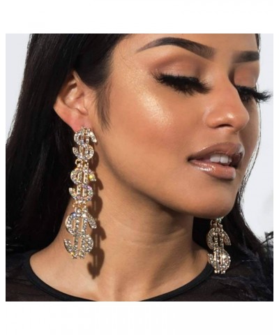 Dollar Earrings Oversized Rhinestone Sparkle Money Sign Golden for Women Dancing Party Festival Jewelry $9.59 Earrings