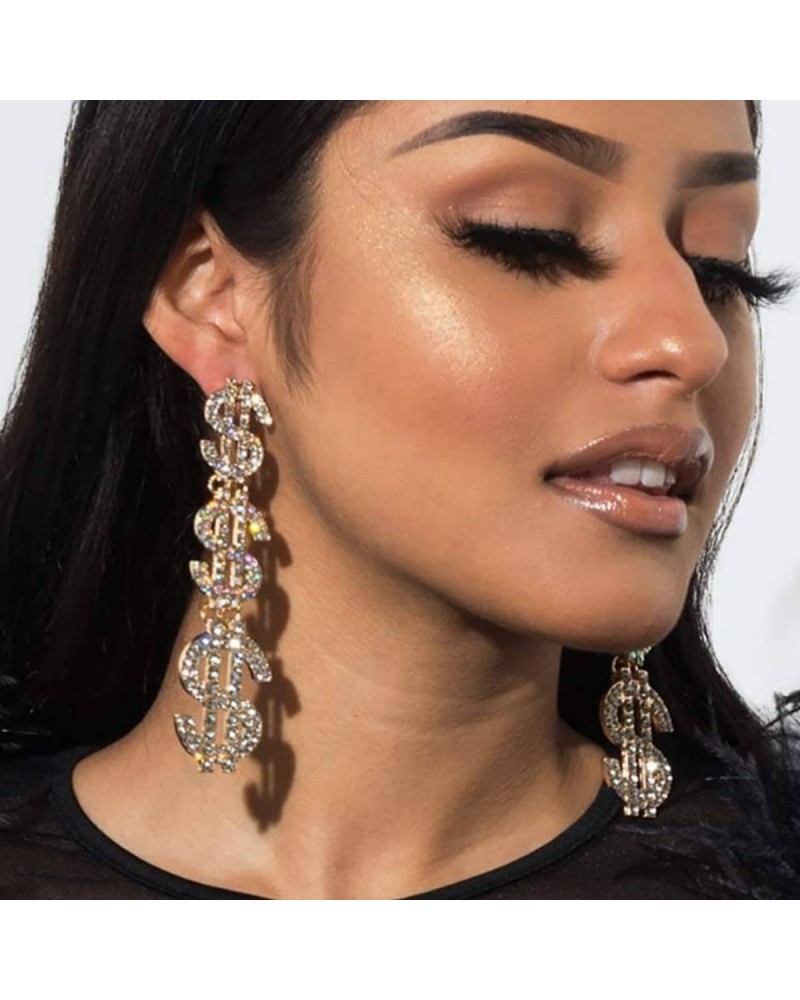 Dollar Earrings Oversized Rhinestone Sparkle Money Sign Golden for Women Dancing Party Festival Jewelry $9.59 Earrings