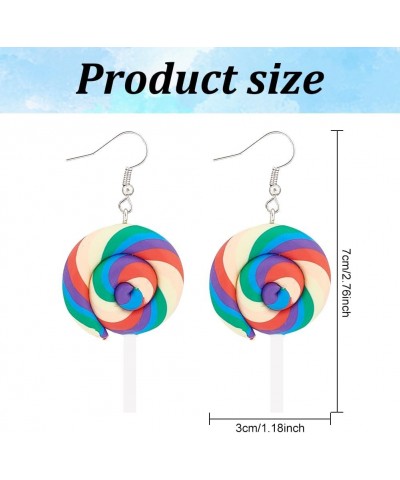 4 Colors Rainbow Lollipop Earrings Swirl Polymer Clay Pendents Earrings Handmade Simulation Food Dangle Earrings Alloy Long D...