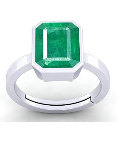 Natural Certified Genuine Gemstone Silver White Rhodium Plated Women Adjustable Silver Ring 4 Carat Square Shape Green Emeral...