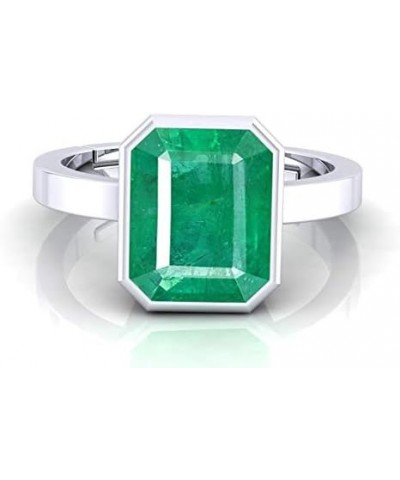 Natural Certified Genuine Gemstone Silver White Rhodium Plated Women Adjustable Silver Ring 4 Carat Square Shape Green Emeral...