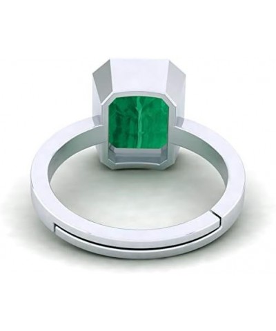 Natural Certified Genuine Gemstone Silver White Rhodium Plated Women Adjustable Silver Ring 4 Carat Square Shape Green Emeral...