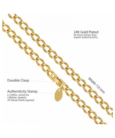 Diamond Cut Curb Link Chain Necklaces for Men & Women 24k Gold Plated (4mm 5.5mm 7mm) 18 inches 7mm Gold $26.63 Necklaces