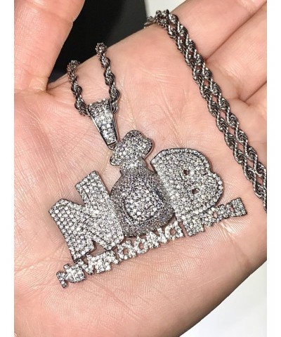 Never Going Broke NGB Money Custom Pendant Iced Diamond cz Necklace Men Women 925 Italy 14k White Gold Finish Iced Silver Cha...