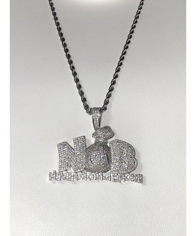 Never Going Broke NGB Money Custom Pendant Iced Diamond cz Necklace Men Women 925 Italy 14k White Gold Finish Iced Silver Cha...