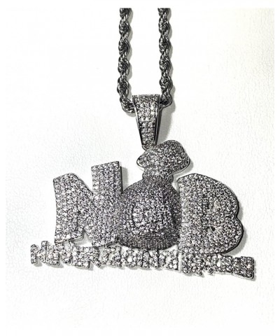 Never Going Broke NGB Money Custom Pendant Iced Diamond cz Necklace Men Women 925 Italy 14k White Gold Finish Iced Silver Cha...