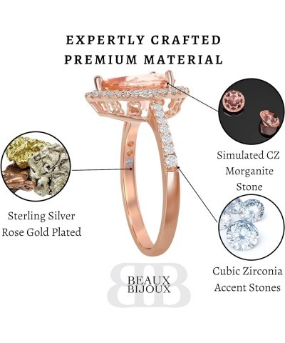 Simulated Morganite Engagement Ring for Women | Sterling Silver Rose Gold Plated Morganite CZ Diamond Halo Ring | Oval, Heart...