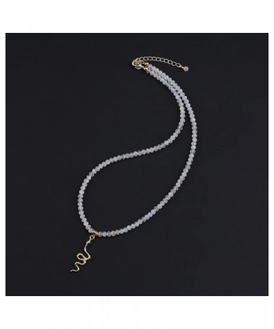 Womens Snake Pendant Semi-precious Crystal Beaded Necklace Moonstone $10.50 Necklaces