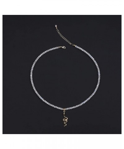 Womens Snake Pendant Semi-precious Crystal Beaded Necklace Moonstone $10.50 Necklaces