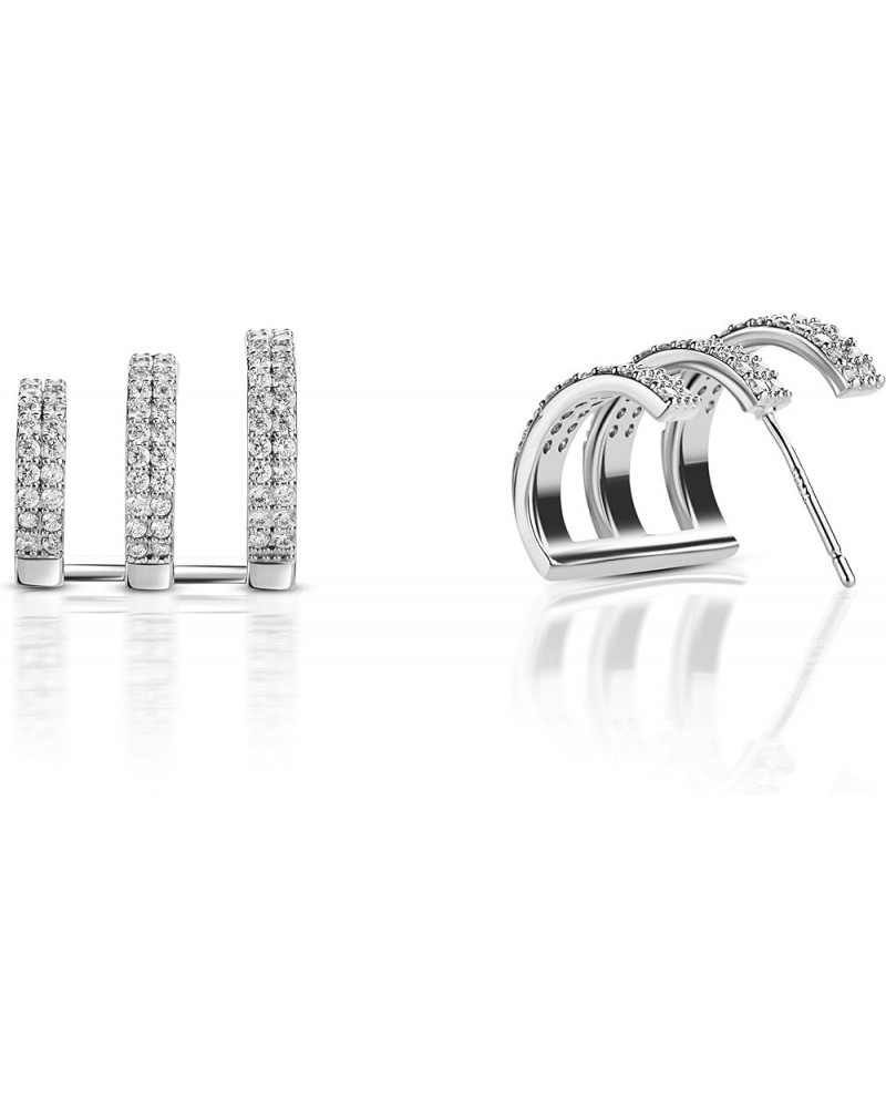 Triple Stack Ear Hug - Hypoallergenic Earrings For Women, Exquisite Cubic Zirconia Silver $7.69 Earrings