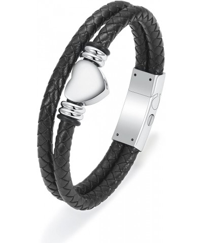 Cremation Bracelet with Magnetic Clasp Beads Cowhide Multi-Layer Braided Leather Urn Bracelet for Men Women Silver 22cm/8.66i...