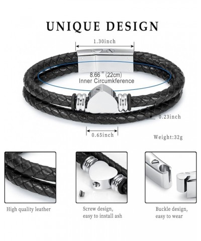 Cremation Bracelet with Magnetic Clasp Beads Cowhide Multi-Layer Braided Leather Urn Bracelet for Men Women Silver 22cm/8.66i...