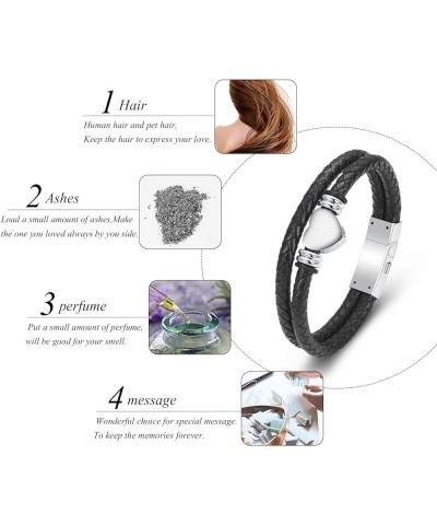 Cremation Bracelet with Magnetic Clasp Beads Cowhide Multi-Layer Braided Leather Urn Bracelet for Men Women Silver 22cm/8.66i...