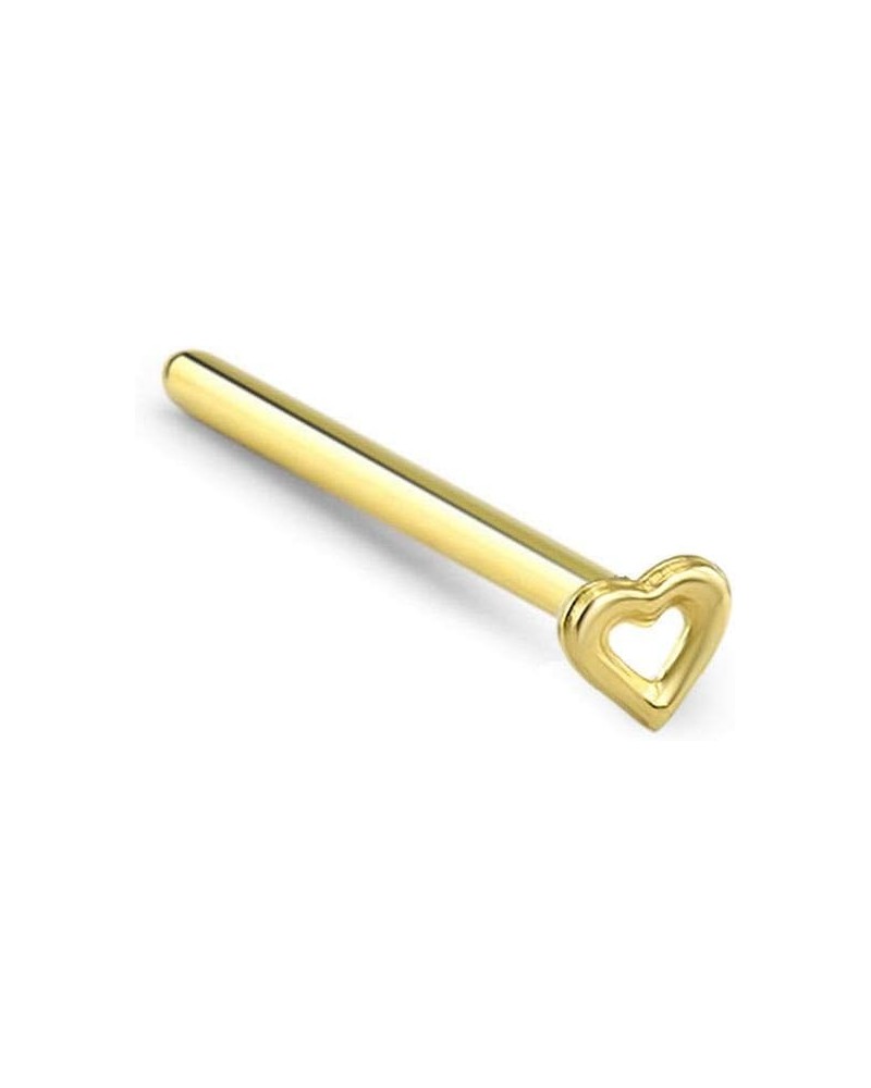 14k Solid Yellow Gold Nose Ring, Stud, Nose Screw, L Bend, Nose Bone Hollow Heart 22G 20G or 18G 22 Gauge - Straight $16.65 B...