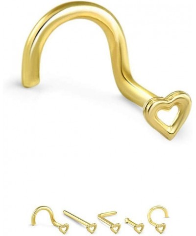 14k Solid Yellow Gold Nose Ring, Stud, Nose Screw, L Bend, Nose Bone Hollow Heart 22G 20G or 18G 22 Gauge - Straight $16.65 B...