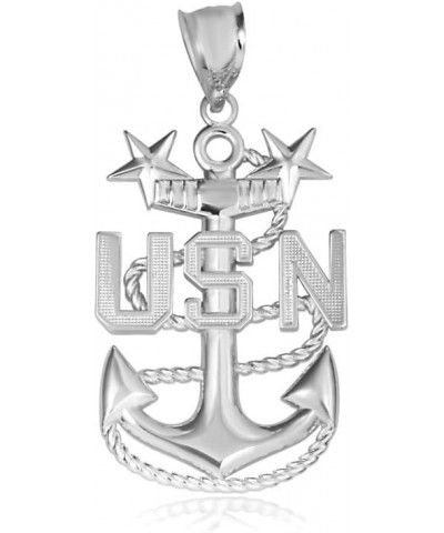 United States Navy Officially Licensed Master Chief Petty Officer Anchor Emblem Fine Pendant Necklace Real Solid .925 Sterlin...