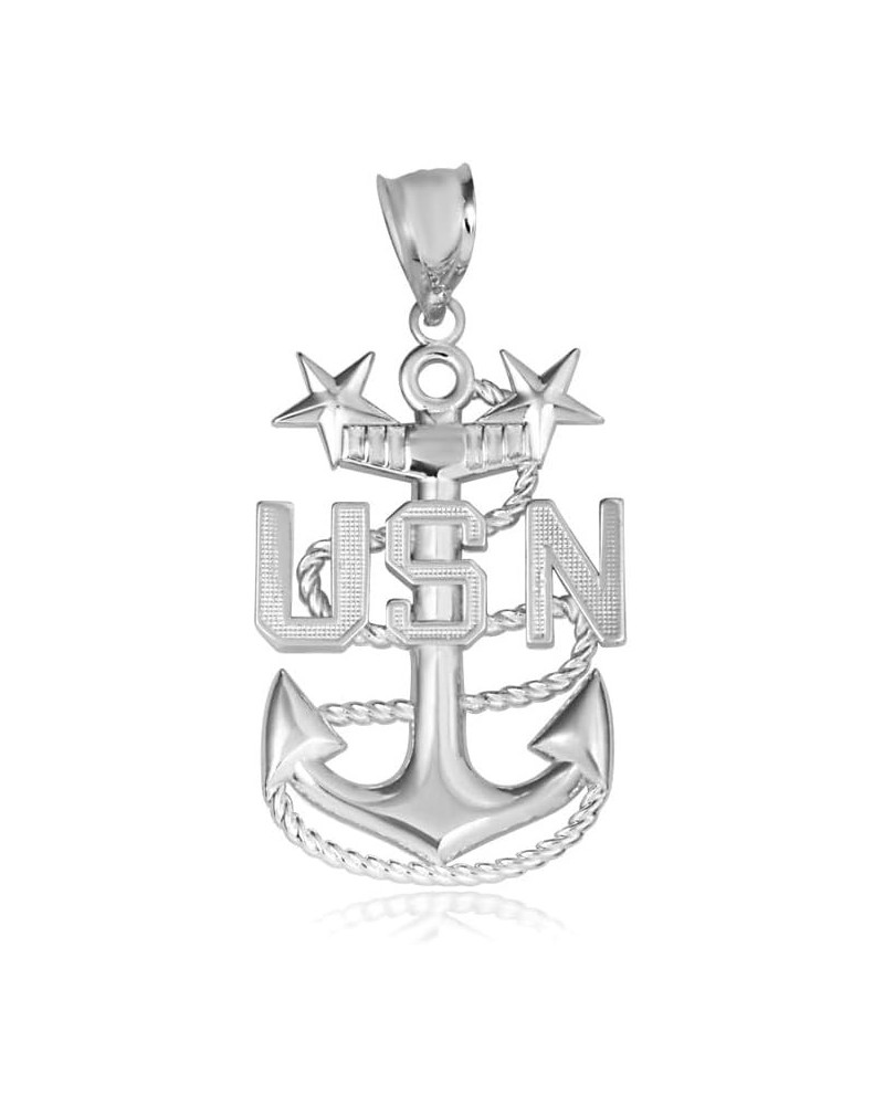 United States Navy Officially Licensed Master Chief Petty Officer Anchor Emblem Fine Pendant Necklace Real Solid .925 Sterlin...