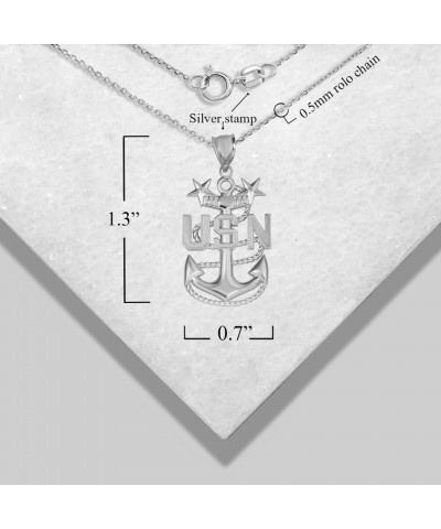 United States Navy Officially Licensed Master Chief Petty Officer Anchor Emblem Fine Pendant Necklace Real Solid .925 Sterlin...