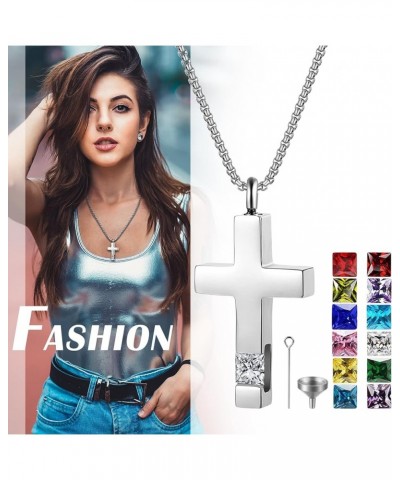 Birthstones Cross Cremation Urn Necklace for Ashes Crystal Zircon Cubic Vertical Bar Memorial Pendant Keepsake Ashes Necklace...