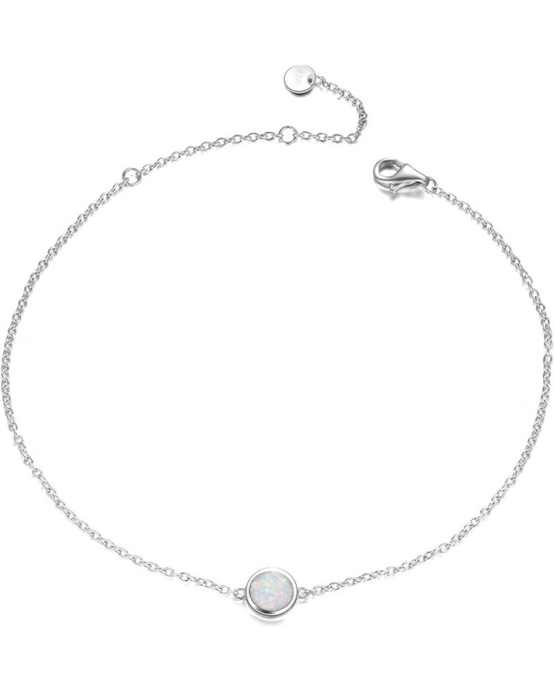 Sterling Silver Created Opal Anklets Dainty Foot Ankle Bracelets for Women Girls White Disc-silver $11.48 Anklets