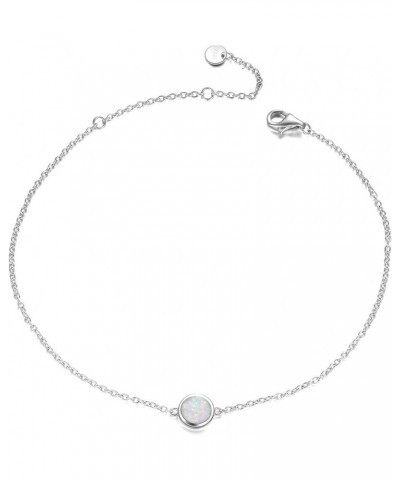 Sterling Silver Created Opal Anklets Dainty Foot Ankle Bracelets for Women Girls White Disc-silver $11.48 Anklets