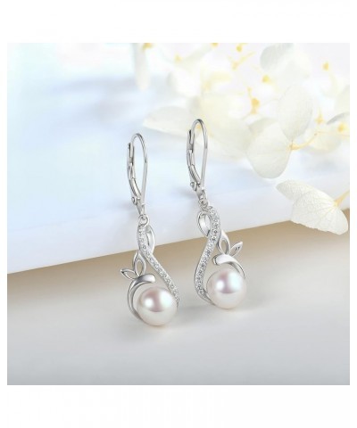 Women Pearl Earrings 925 Sterling Silver Celtic Infinity Dangle & Drop Earrings with 8mm Freshwater Pearl Jewelry pearl butte...