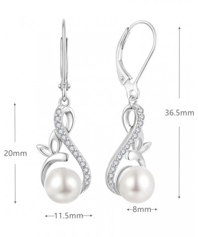 Women Pearl Earrings 925 Sterling Silver Celtic Infinity Dangle & Drop Earrings with 8mm Freshwater Pearl Jewelry pearl butte...