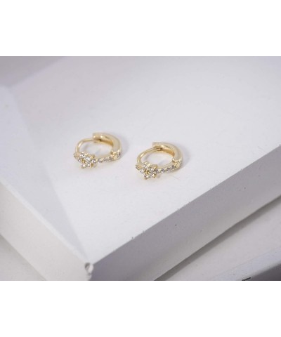 18K Gold Plated Sterling Silver Gem Flower Clicker Mini Cartilage Hoop Earrings | Cubic Zirconia Paved Tiny Huggie Hoops Flow...