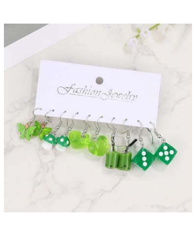 5 pairs Earrings Set Green Purple Heart Dice Mushroom Butterfly Cloud Duck Charms Dangle Earrings Cartoon Lovely Jewelry for ...