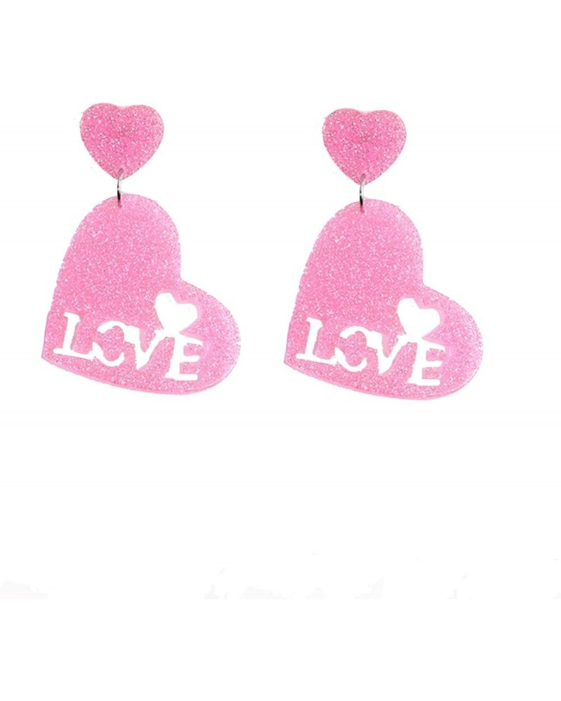 Heart Drop Earrings for Women Pink Heart Earrings Double Heart Statement Dangle Earrings Cute Love Heart Earrings for Girls V...