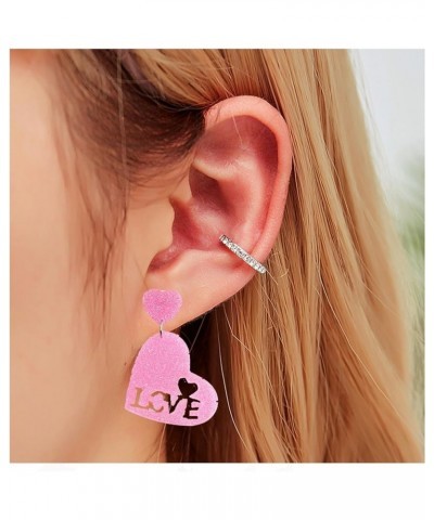 Heart Drop Earrings for Women Pink Heart Earrings Double Heart Statement Dangle Earrings Cute Love Heart Earrings for Girls V...