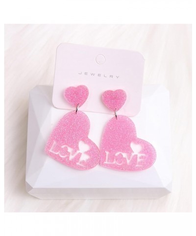 Heart Drop Earrings for Women Pink Heart Earrings Double Heart Statement Dangle Earrings Cute Love Heart Earrings for Girls V...