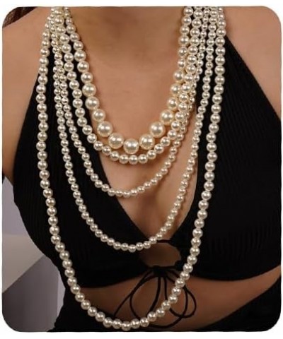 Multil-strand Faux Pearls Choker Necklace Beads Cluster Long Chunky Chain Style 3 $10.43 Necklaces