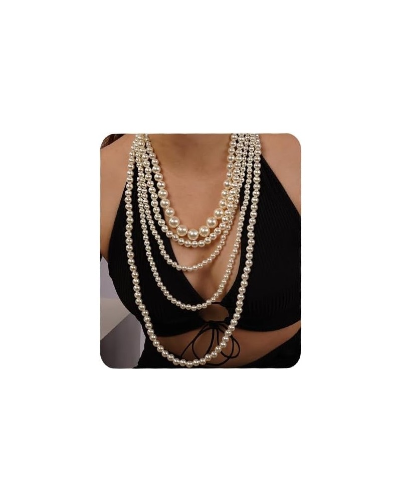 Multil-strand Faux Pearls Choker Necklace Beads Cluster Long Chunky Chain Style 3 $10.43 Necklaces