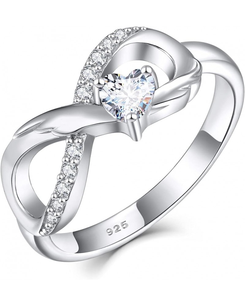 Infinity Promise Ring 925 Sterling Silver Angel Wings Heart Ring for Women Size 5-10 04-White-Apr-Silver $27.50 Rings