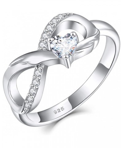 Infinity Promise Ring 925 Sterling Silver Angel Wings Heart Ring for Women Size 5-10 04-White-Apr-Silver $27.50 Rings