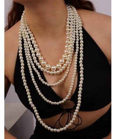 Multil-strand Faux Pearls Choker Necklace Beads Cluster Long Chunky Chain Style 3 $10.43 Necklaces