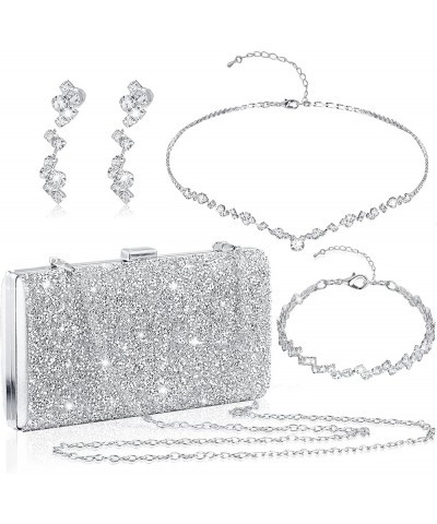 4 Pieces Women Rhinestone Evening Clutch Bag Silver Clutch Purses Bag for Women Evening Rhinestone Jewelry Set Stylish Style ...