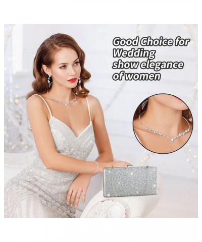 4 Pieces Women Rhinestone Evening Clutch Bag Silver Clutch Purses Bag for Women Evening Rhinestone Jewelry Set Stylish Style ...