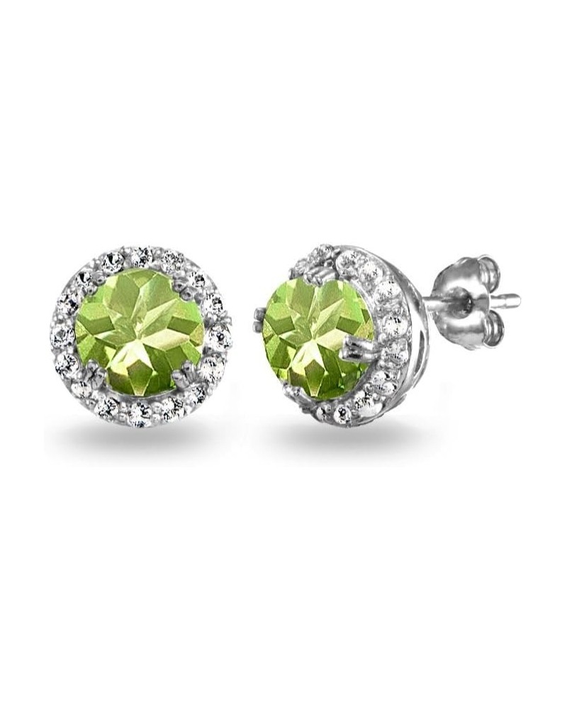 Sterling Silver Genuine, Created or Simulated Gemstone Round Halo Stud Earrings for Women Girls Peridot $15.89 Earrings