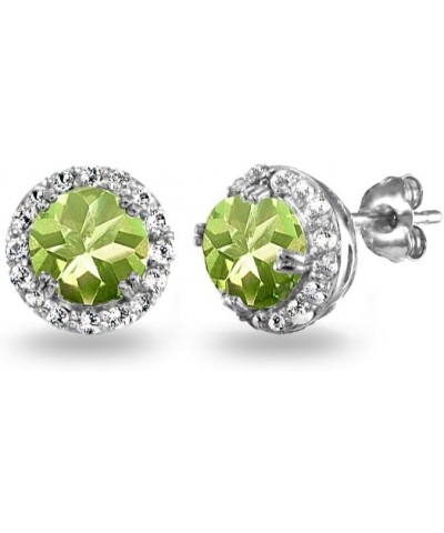 Sterling Silver Genuine, Created or Simulated Gemstone Round Halo Stud Earrings for Women Girls Peridot $15.89 Earrings