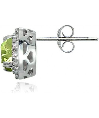 Sterling Silver Genuine, Created or Simulated Gemstone Round Halo Stud Earrings for Women Girls Peridot $15.89 Earrings