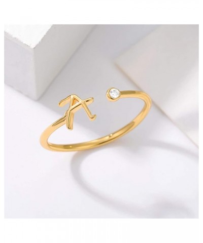 10k 14k 18k Solid Yellow Gold Personalized Initial Ring Alphabet Rings with Birthstone/CZ/Chunky/Signet Adjustable Wrap Open ...