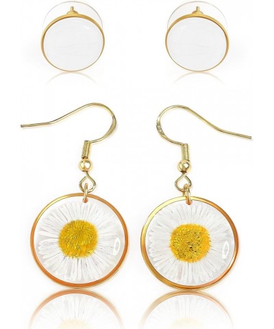 Pressed Flower Jewelry Sterling Silver Earring Gift Sets Chrysanthemum White $17.54 Necklaces